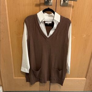 Siani Milano brown with white sleeves sweater top NWOT never worn!